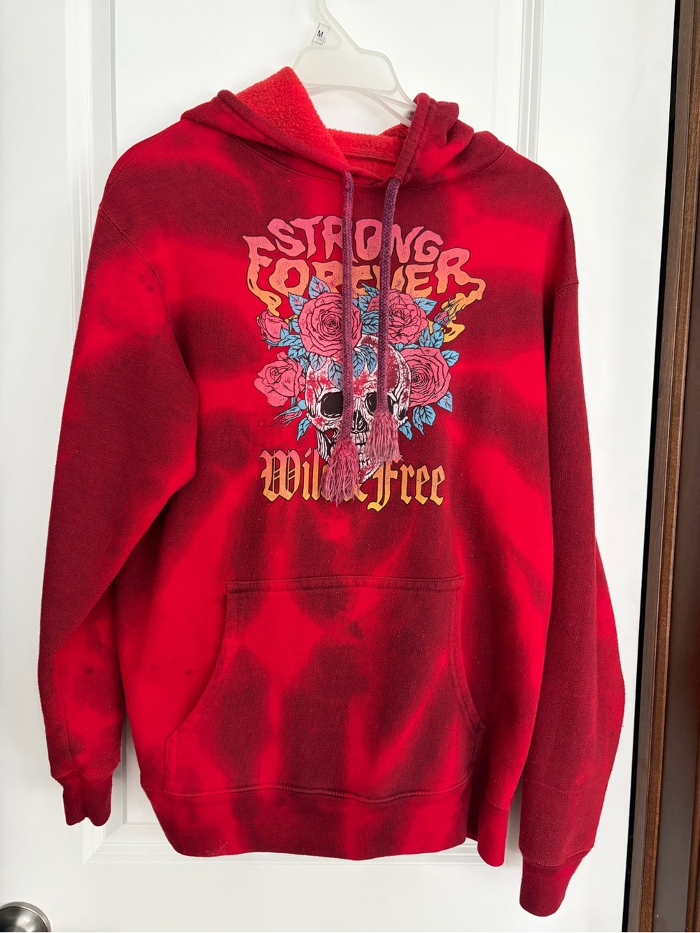 Forever 21 Red Tie-Dye Hoodie with Floral Skull Graphic